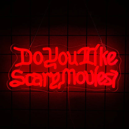 Do You Like Scary Movies Neon Sign for Wall Decor,LED Neon Light for Movie Night Party Horror Room Gothic Font Halloween Decor