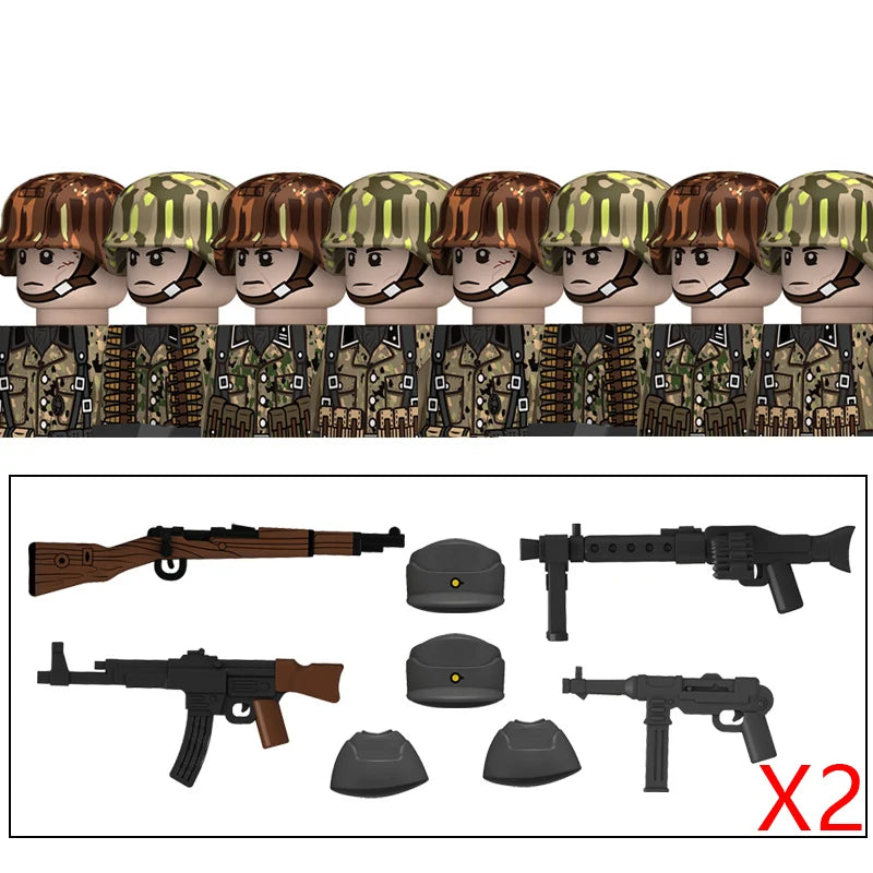 Military WW2 German Navy Armored Troops Building Blocks US 101st Britain Soviet Union Soldiers Infantry Weapons Bricks Toys Kids
