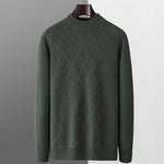 Autumn and winter new 100% pure wool men's diamond thick loose middle-aged and young business half height warm pullover sweater