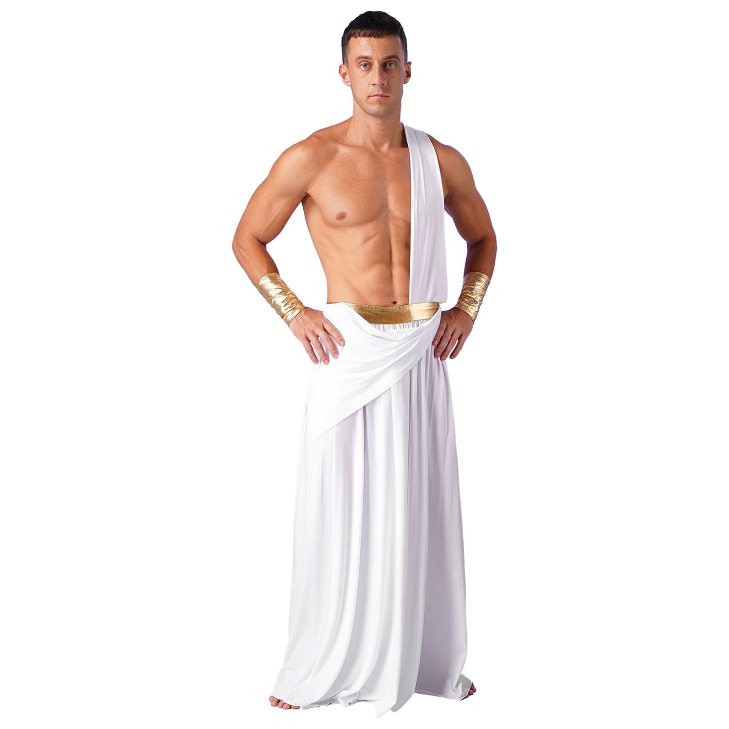 Mens Ancient Greek God Toga Gladiator Costumes Roman Emperor One Shoulder Sleeveless Robe Halloween Medieval Warrior Outfits
