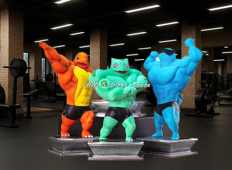 Pokemon Toys GYM Figurines Cartoon Fitness Muscle Man Action Figure Charmander Bulbasuar Squirtle Gengar Fit Model Anime Toys