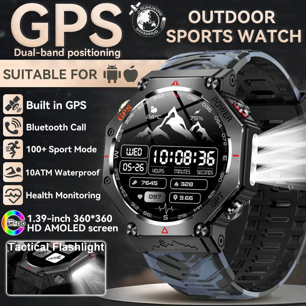 2025 New T-Rex 3 Ultra GPS Men SmartWatch 10ATM Waterproof Built-in Dual-band GNSS Compass Military Sport Flashlight Smart Watch