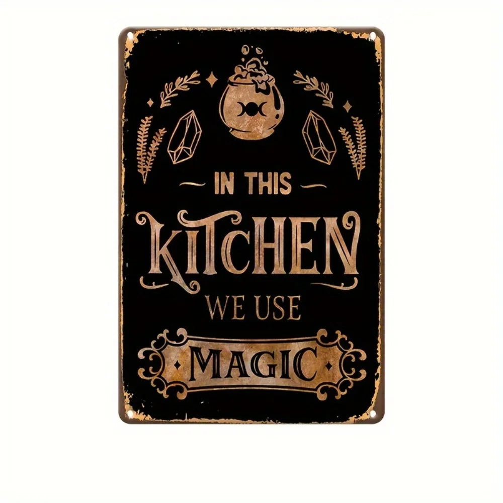 1 Pc Vintage Magic Metal Sign Rustic Wall Hanging Decor with Funny Quote Multipurpose Plaque for Home, Restaurant, Bar