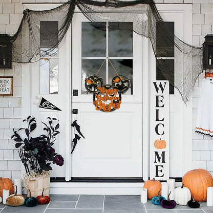 Happy Halloween Mouse Door Sign - Hollow-Out Wooden Decor with Black Cat, Mouse Bat & Pumpkin BOO for Porch or Wall Hanging