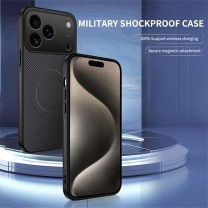 Ultra Thin Carbon Fbier Magnetic Leather Case for iPhone 17 Air 16E 16 15 14 13 Pro Max for Magsafe Shockproof Military Cover