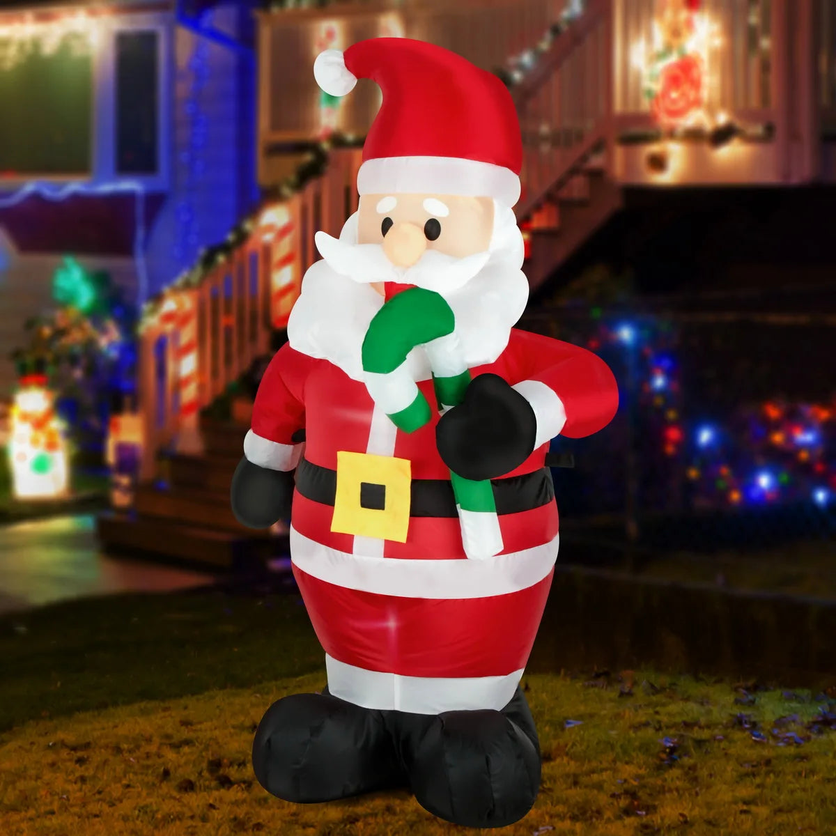Christmas Inflatable Decorations - Branch Snowman, Santa Claus, Gingerbread Man, Gift Bag Snowman LED Light Lawn Decorations