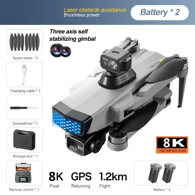 8K ESC 3 Axis Gimbal 360° Obstacle Avoidance WIFI FPV RC Drone 5G Brushless Electric GPS Follow Me Remote Control Quadcopter Toy
