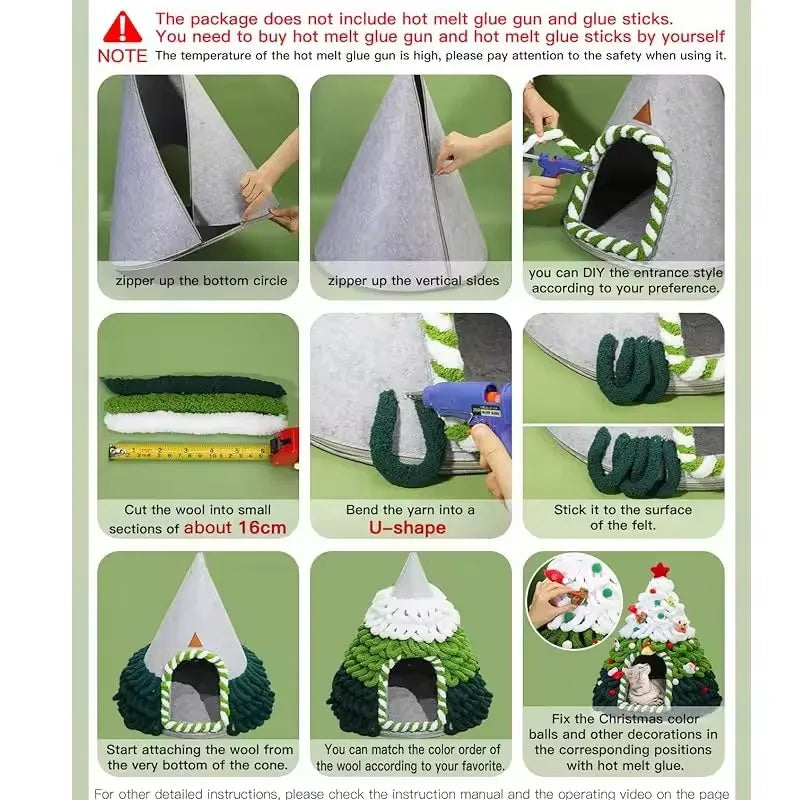 Winter Christmas Tree Cat Nest Handmade /Finished Cat Bed /Winter Warmth Semi Enclosed Dog Nest Felt Cone Pet House 크리스마스 고양이 굴