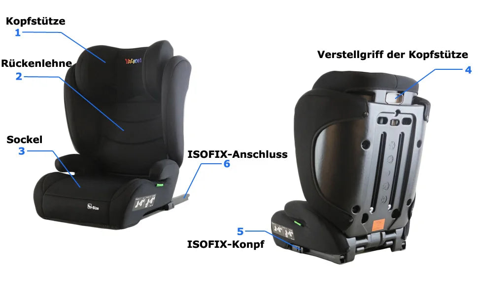 I-Size child seat booster 100-150cm with ISOFIX | Adjustable headrest & 3-point strap | ECE R129 Certified (black)