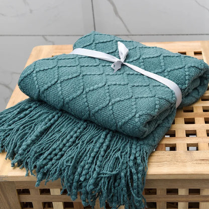 Khaki Gift Knitted Blanket with Tassels Chunky Vintage Luxury Farmhouse Throw Bedspread Oversized Blanket Cover Manta Para Sofá