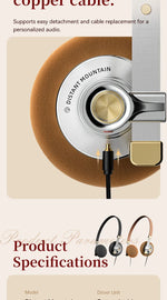 ROSESELSA Distant Mountain Retro Over Ear HiFi Headsets OOTD Vintage Metal Wired Headphones with MMCX 3.5mm Plug