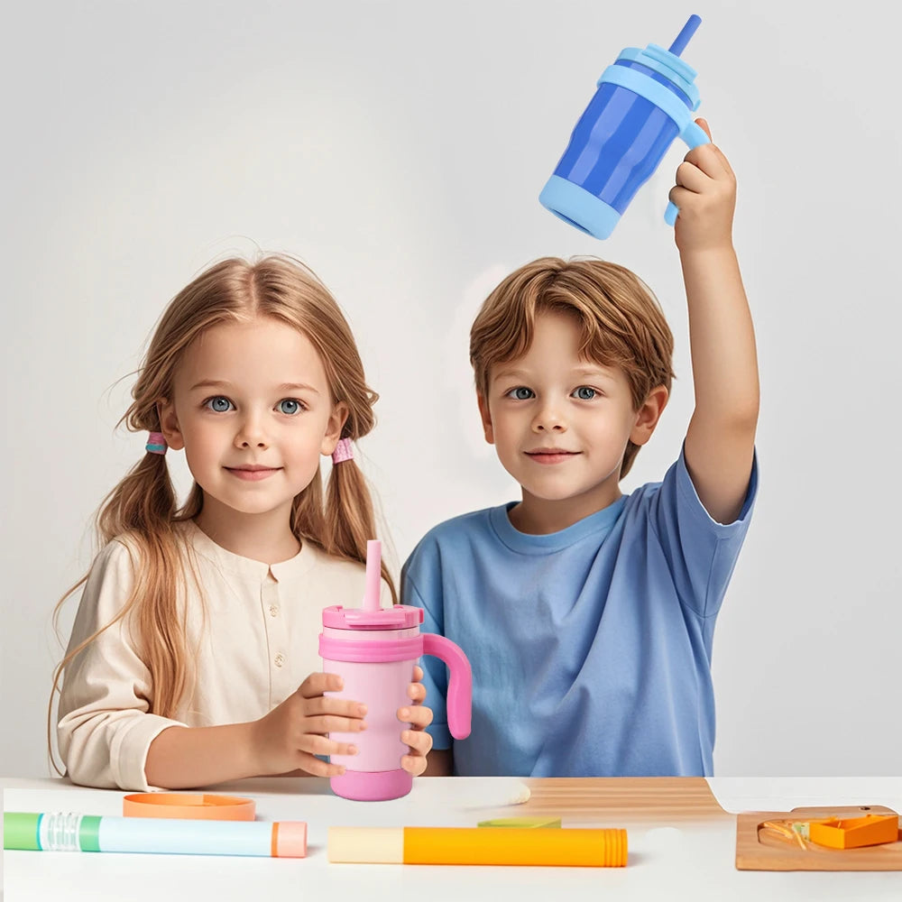 420ML Kids Thermos Bottle Leak Proof Tumbler With Handle Stainless Steel Travel Straw Mug For Toddler Boys Girls Christmas Gifts