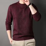 Autumn Winter Men's Fleece Knit Pullovers Solid Color O-Neck Warm Knitted Sweater Men Fashion Smart Casual Pullover Sweaters