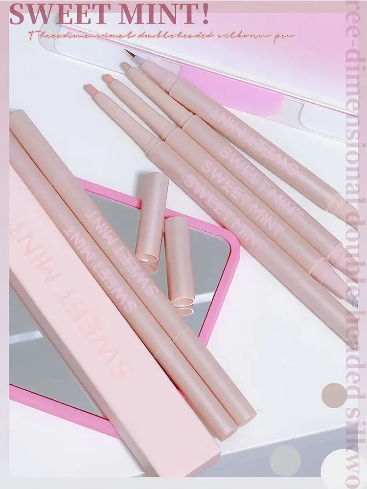 Sweetmint Mulitfuntiona Double Ended Lying Silkworm Pencil Highlighter Makeup Pen Nude Liquid Contour Liner Eye Brightener Stick