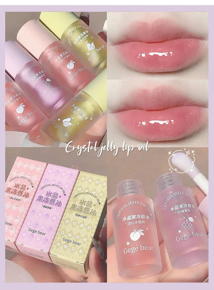 Gege Bear Crystal Jelly Fruit Lip Oil Peach Grape Avacado Hydrating Moisturizing Nourishing And Lightening Lips Line