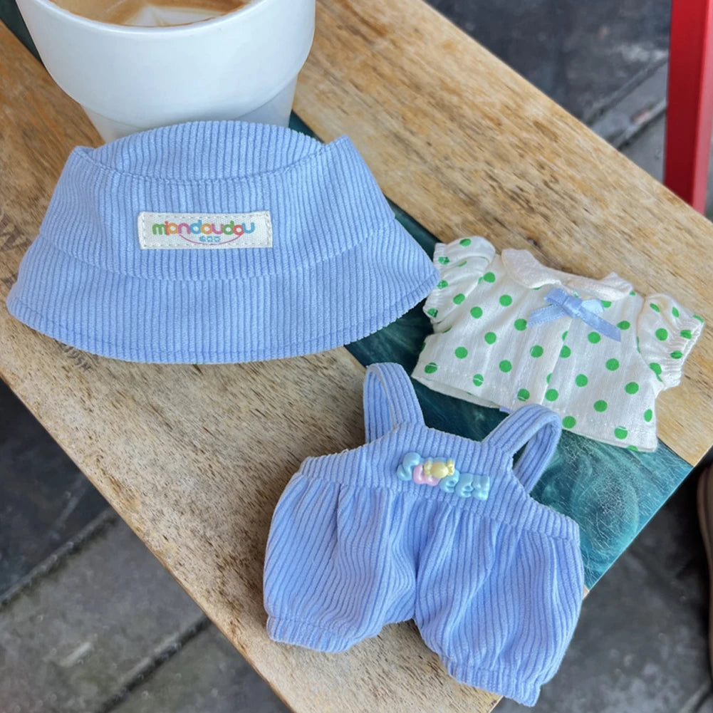 For 15cm cute mini labubu clothes  Kawaii Cartoon Bib Pants  With matching shoes Labubu Accessories