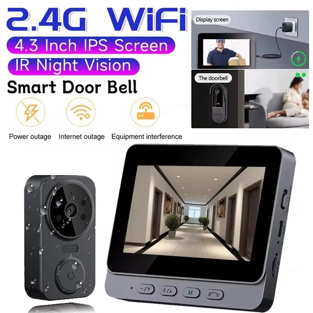 Wireless Video Doorbell Camera Bundle, Smart Security Camera with Night Vision, 2.4G WiFi, HD, Motion Detection, Cloud Storage