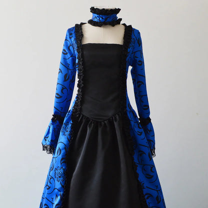 Women Vintage Exquisite Dress Gothic Retro Floral Print Ball Gowns Dress Medieval Renaissance Court Dress Halloween Costume