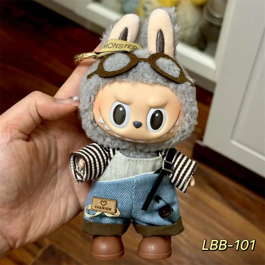 Cute Mini Plush Doll Clothes for 17cm Labubu Many Kinds of Overalls Clothes Accessories