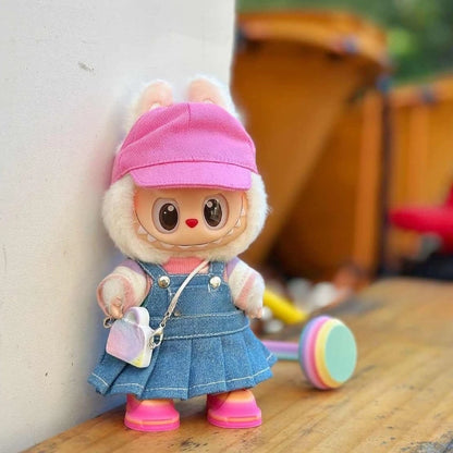 Strap skirt For labubu Big into energe doll T-Shirt Denim strap skirt Baseball Cap clothes Accessories
