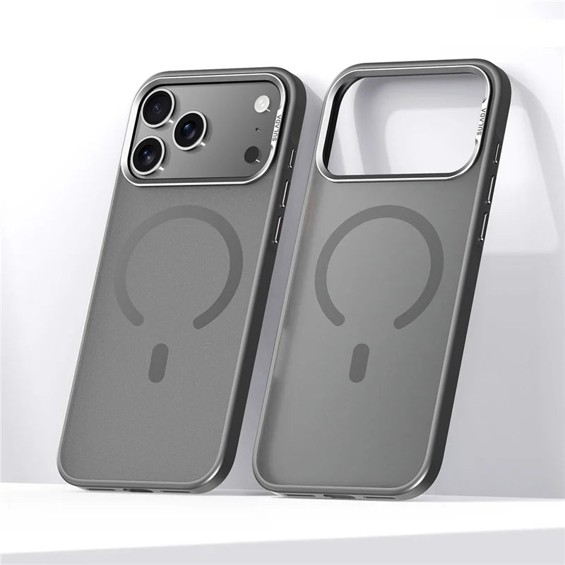 Luxury Alloy Lens Frame Matte Magsafe Case For iPhone 17 Air 17Pro 17Pro Max Translucent Hybrid Magnetic Shockproof Hard Cover