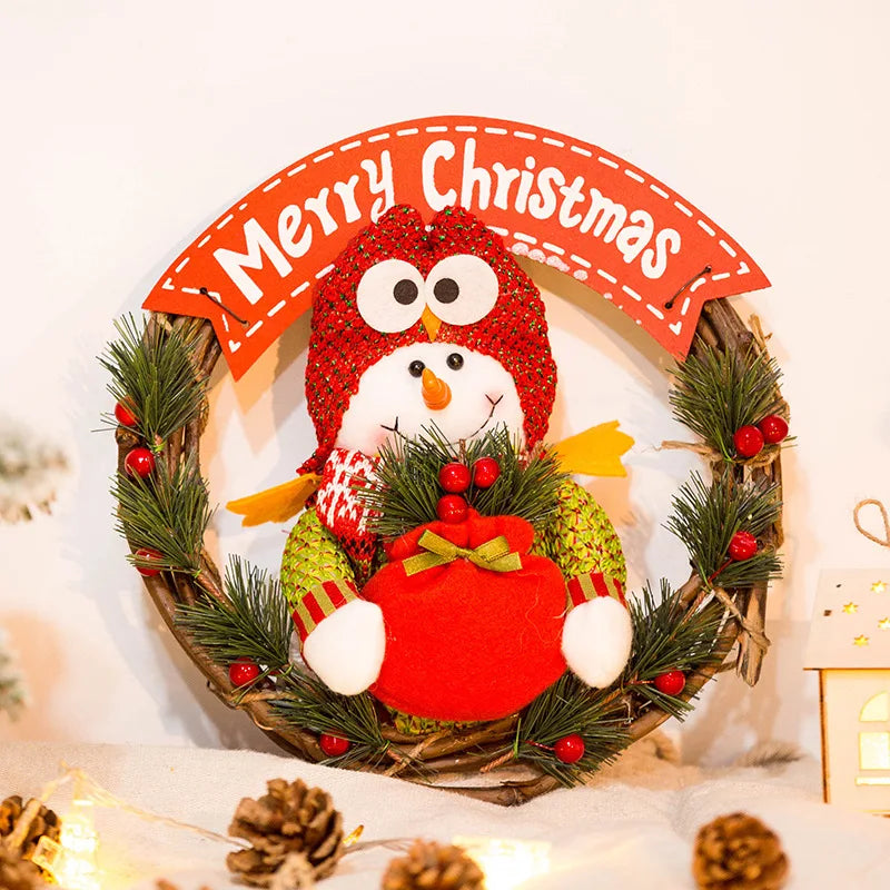 Christmas Decorations Christmas Snowman Old Man Elk Rattan Circle Pendant Props and Supplies Home Decoration Accessories
