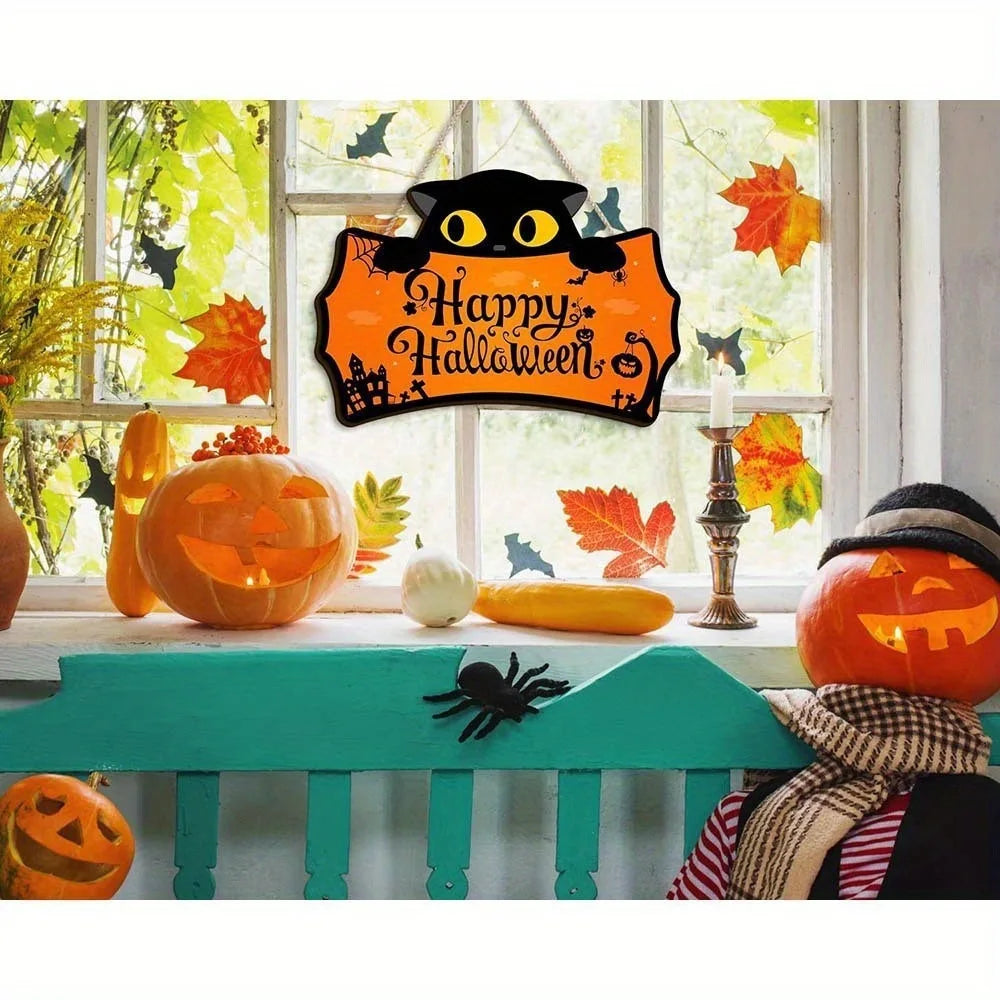 Halloween Decorations Peeping Black Cat Wooden Holiday With Rope Hanging Sign Holiday Dress Up Porch Hanging Ornaments