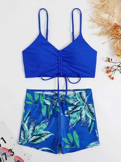 2025 High Waist Drawstring Front Bikini Set – Women's Swimsuit Swimwear Beachwear