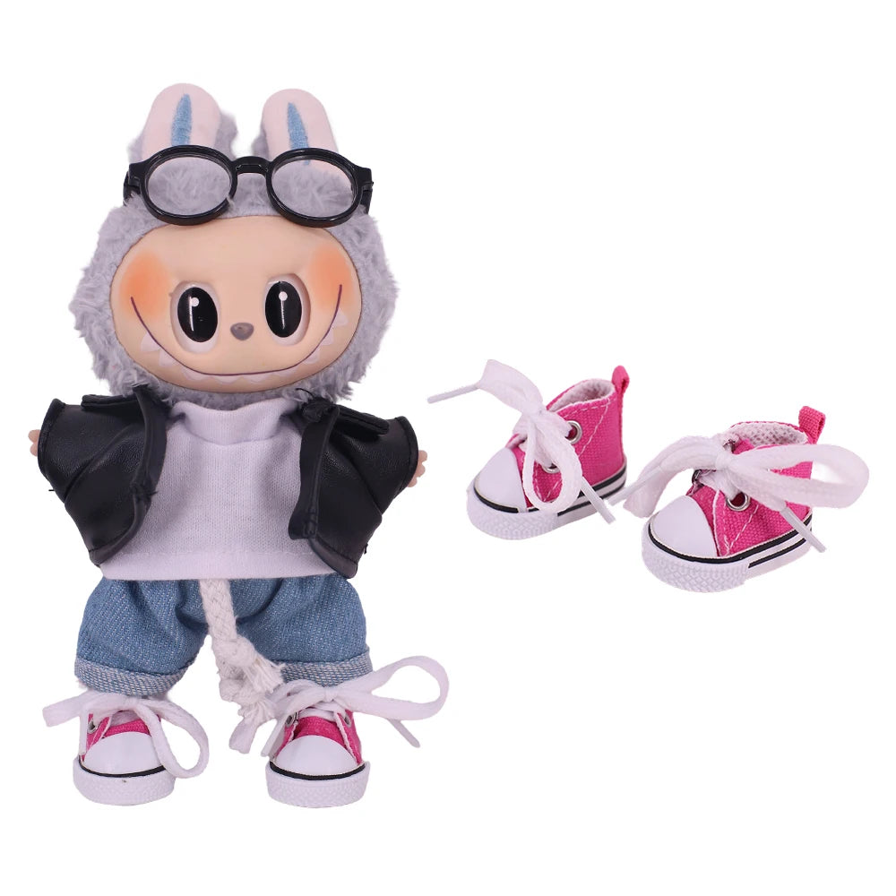 3.8cm Doll Canvas Leather Shoes For labubu 17cm Doll Clothes Accessories Girl's Toys Gift