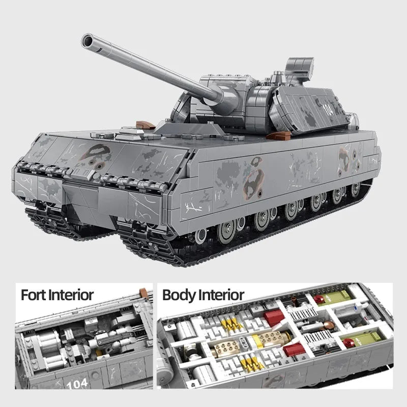 Military Heavy Tank Panzer VIII Maus Building Blocks German WW2 Soldier Police Army Weapons Bricks Children Toy Gifts for Adults