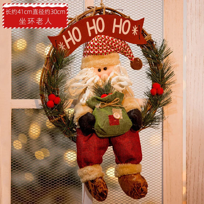 Christmas Decorations Christmas Snowman Old Man Elk Rattan Circle Pendant Props and Supplies Home Decoration Accessories
