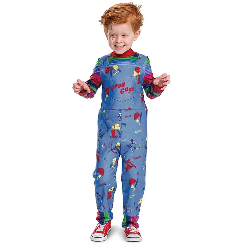 Movie Horror Chucky Halloween Girl Costume, Child Play Toddler Chucky Costume Gift with Scar Tattoo Sticker Gift