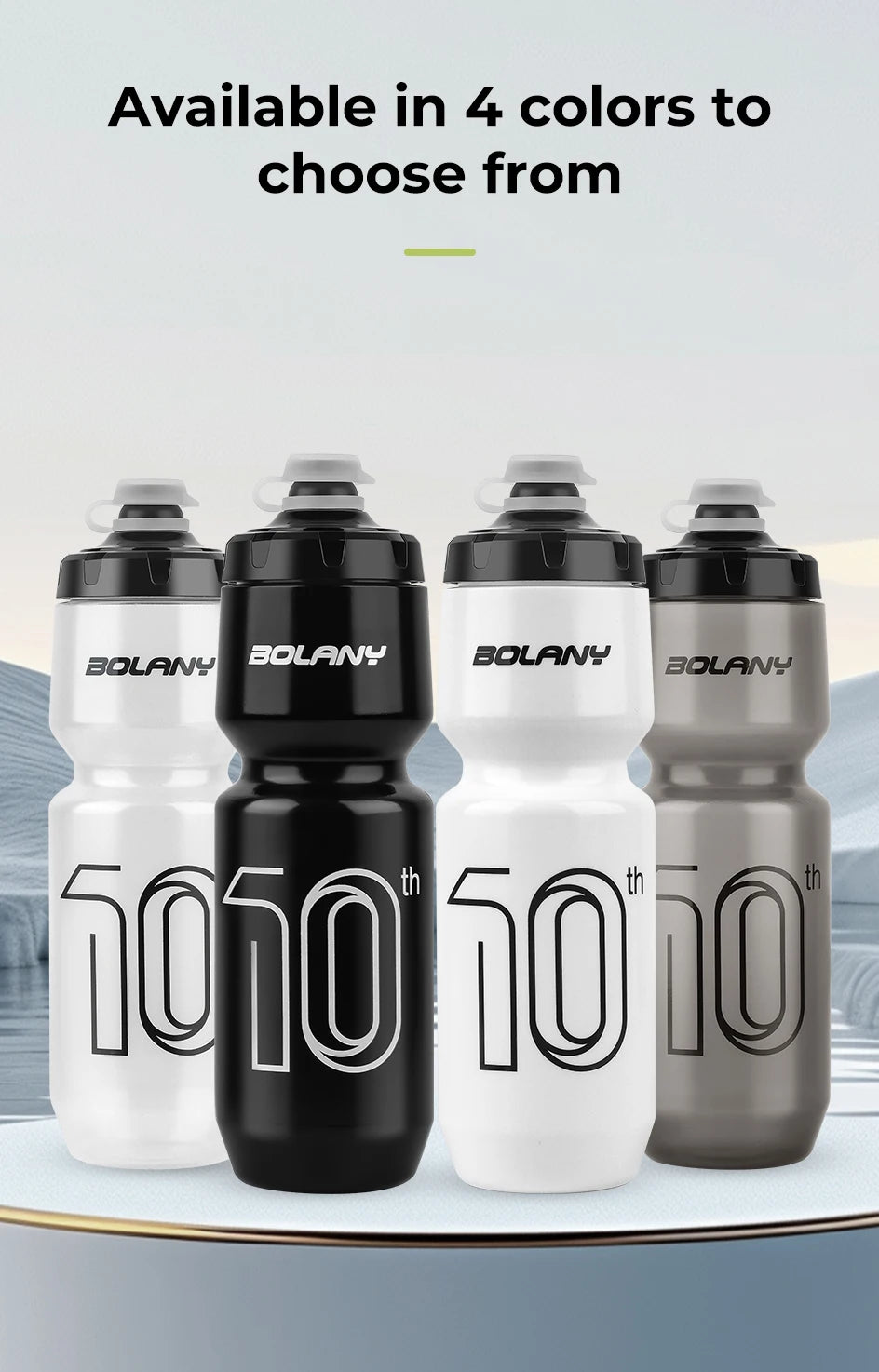 BOLANY Sports Bottle 10th Rubber Transparent Plastic with lid Bottle 750ML Portable Squeeze Drinking Outdoor Cycling Kettle