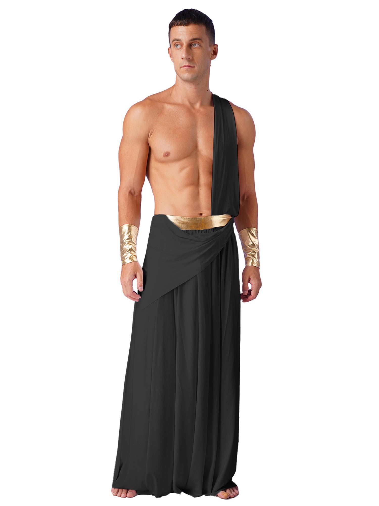 Mens Ancient Greek God Toga Gladiator Costumes Roman Emperor One Shoulder Sleeveless Robe Halloween Medieval Warrior Outfits