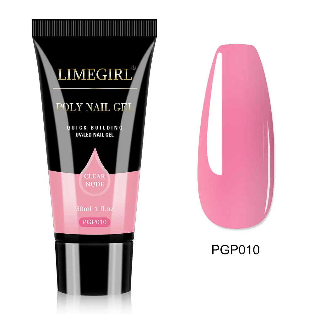 LIMEGIRL 30ml Nail Extension Gel Glitter Soak Off Nail Acrylic Crystal Build Poly UV Gel for Nails Quick Extension Manicure Glue