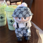 17cm For Labubu Doll Clothing Skirt Bowhair Accessory Set Retro Bib Pants Clothes Luxury Messenger Bag Shoes Set Sitting Party