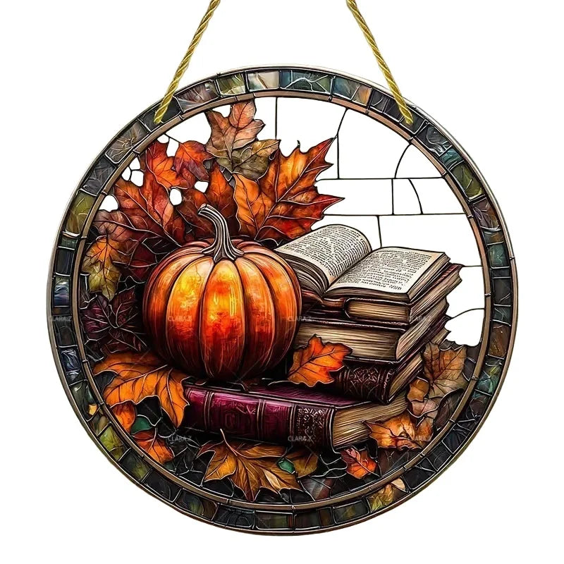 2D Halloween pumpkin circular acrylic sign, suitable for windows, porches, classrooms, courtyards, Halloween decorations, gifts