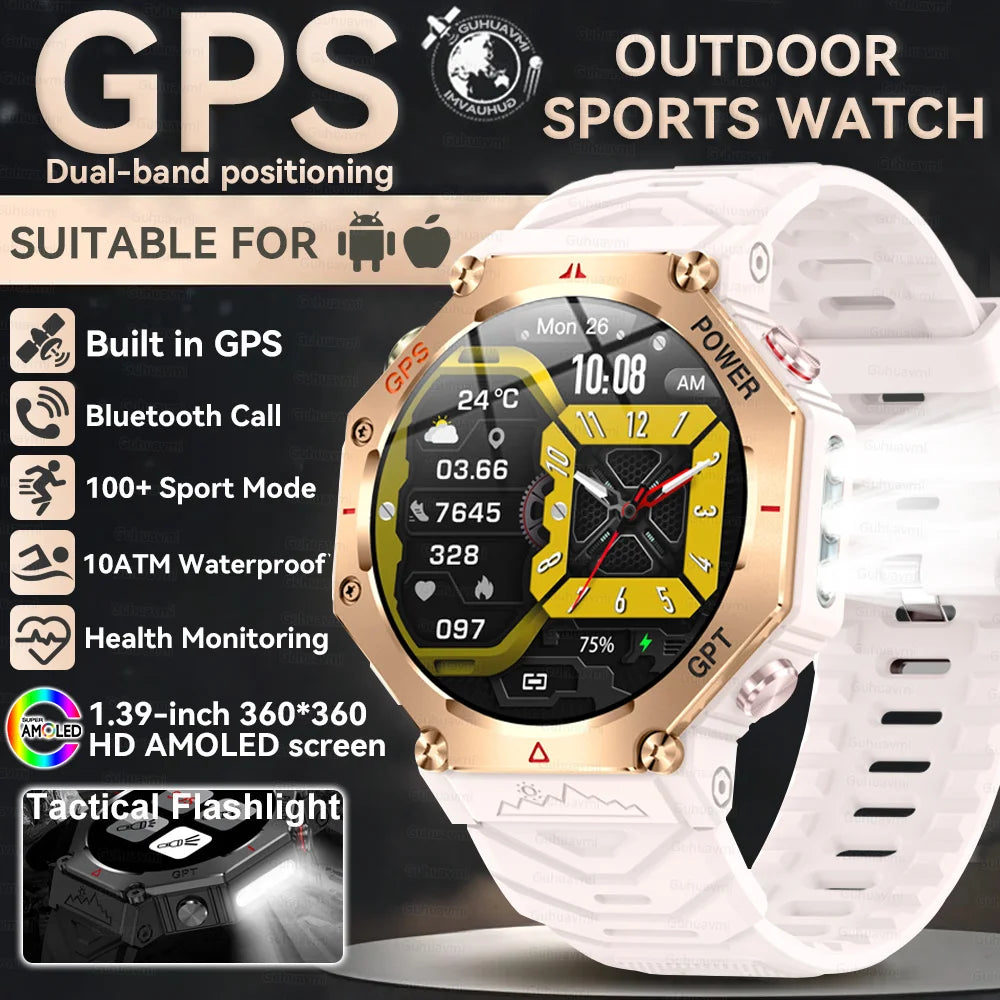 2025 New T-Rex 3 Ultra GPS Men SmartWatch 10ATM Waterproof Built-in Dual-band GNSS Compass Military Sport Flashlight Smart Watch