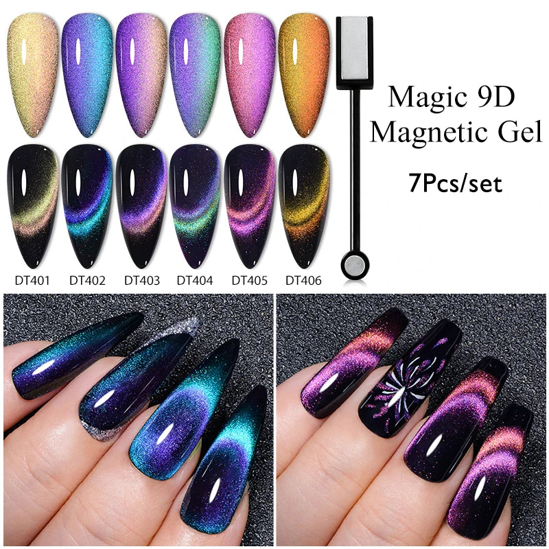 7pc Cat Magnetic Nail Gel Polish Set Long Lasting Glitter Nail Supplies Soak Off UV/LED Vernis Gel Kit for Manicure Design