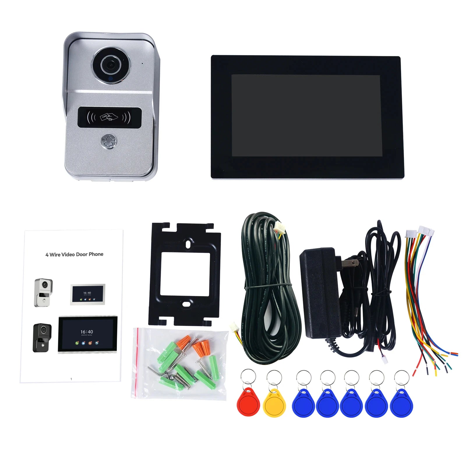 Wireless Wifi Video Doorbell System, 1080P Doorphone Door Camera, 7 Inch Touch Screen, Video Intercom 32GB card for Home 4 Wire