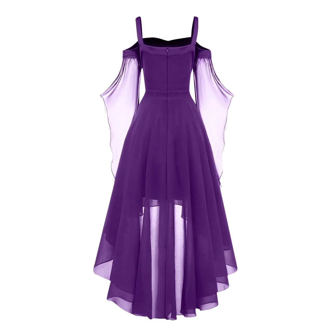 Halloween Witch Cosplay Costumes Women Casual Plus Size Cold Shoulder Dress Solid Color Chiffon Butterfly Sleeve Gothic Dress