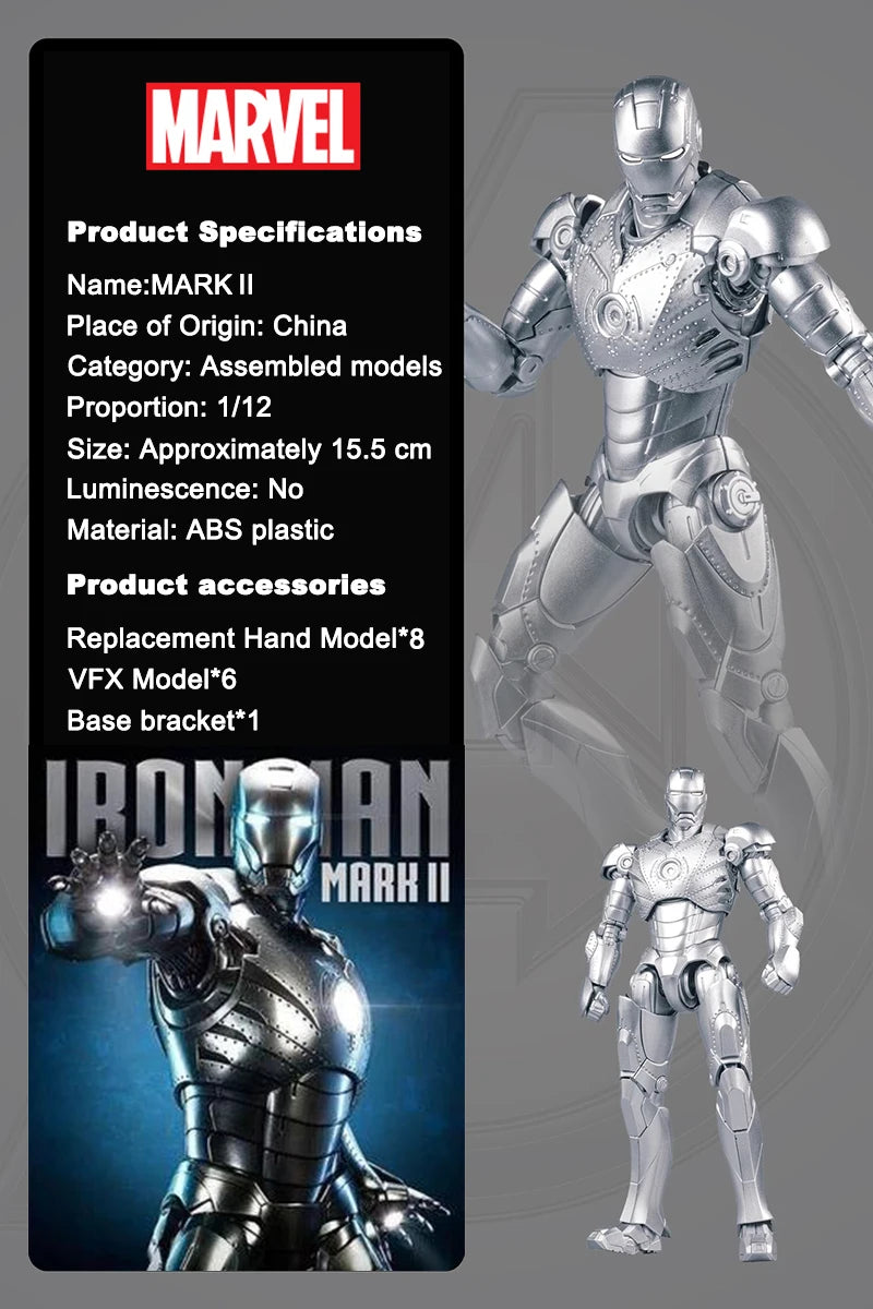 Fondjoy Marvel Iron Man MK1 Assemble Toy ABS Material First Generation Iron Man 1/12 Action Figures Toy Birthday Gifts for Boys