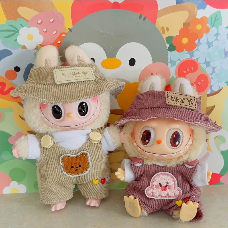 Labubu Doll Fashion Set Cute White Shirt Hat Animal Overalls Doll Clothes Accessory Gift for 17cm Doll