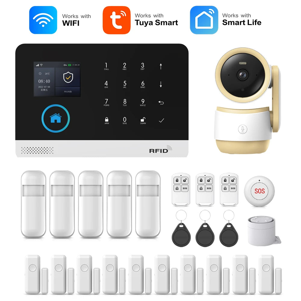 MULO Alarm System For Home Burglar Security 433MHz GSM  Home alarm Wireless PG103 WiFi Alarma Tuya Smart App Work With Alexa