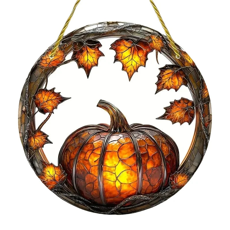 2D Halloween pumpkin circular acrylic sign, suitable for windows, porches, classrooms, courtyards, Halloween decorations, gifts