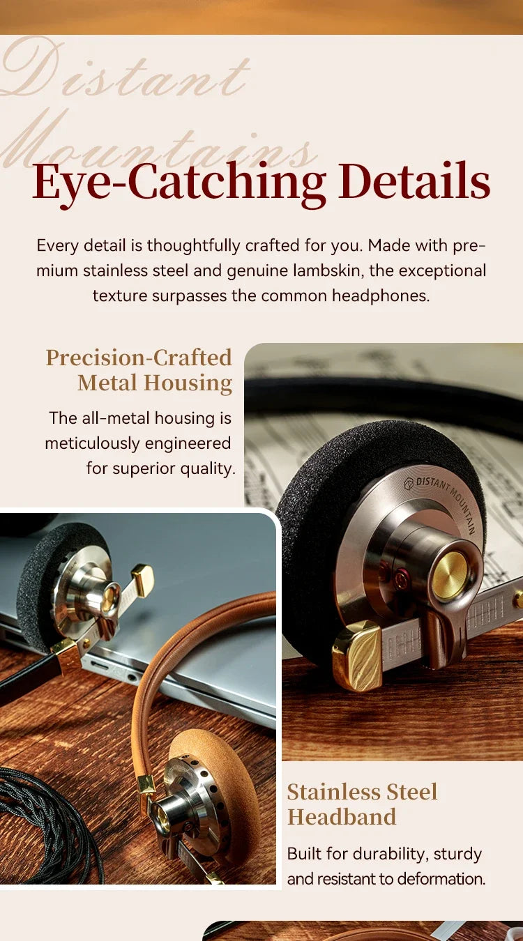 ROSESELSA Distant Mountain Retro Over Ear HiFi Headsets OOTD Vintage Metal Wired Headphones with MMCX 3.5mm Plug
