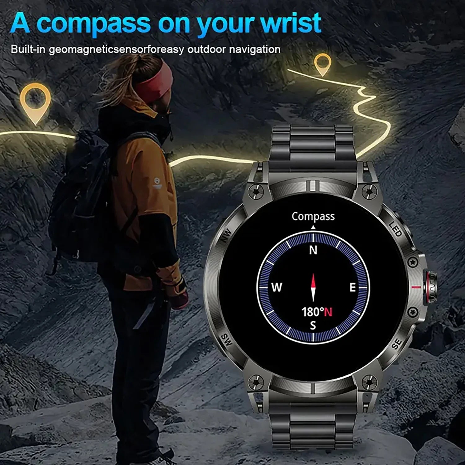 Xiaomi 760mAh Large Battery Outdoor Smart Watch Men 1.85 inch HD Screen GPS Compass Bluetooth Call IP68 Waterproof Smartwatch