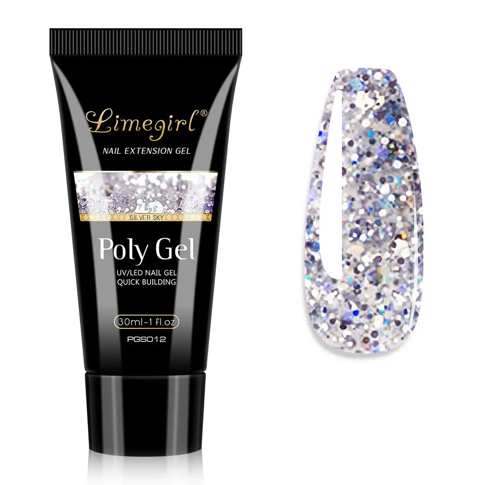 LIMEGIRL 30ml Nail Extension Gel Glitter Soak Off Nail Acrylic Crystal Build Poly UV Gel for Nails Quick Extension Manicure Glue