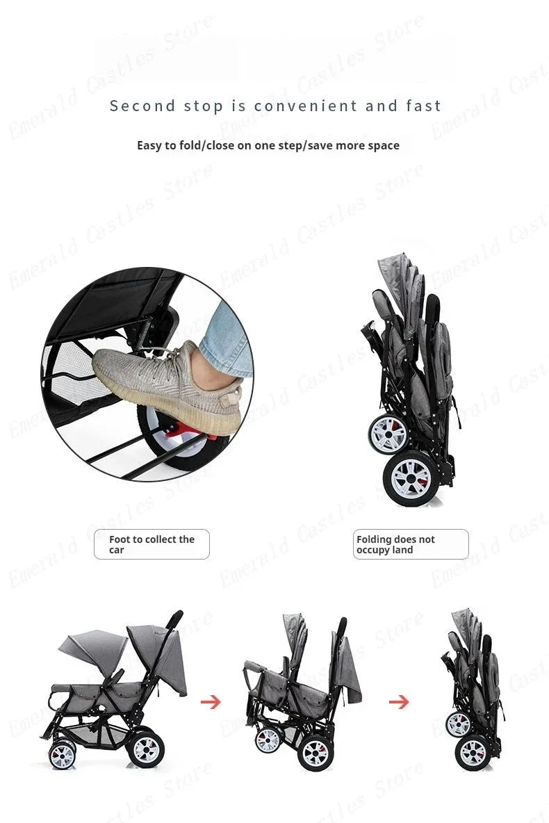 EU STOCK Twin strollers Double kids two seats strollers foldable carriage wholesale baby stroller Front and rear seats