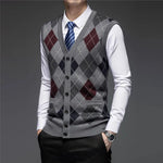 New Spring Autumn Men's Knit Smart Casual Vests Fashion Patchwork Sleeveless Slim Fit V-Neck Knitted Pullovers Men Sweater Vest